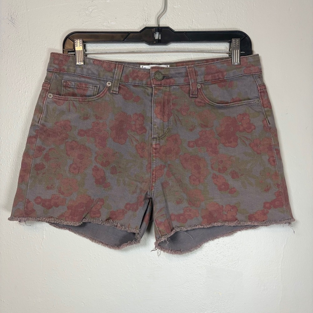 Paige Lola Short Grey Mauve Floral Denim Cut Off Shorts Size 29 Made in USA